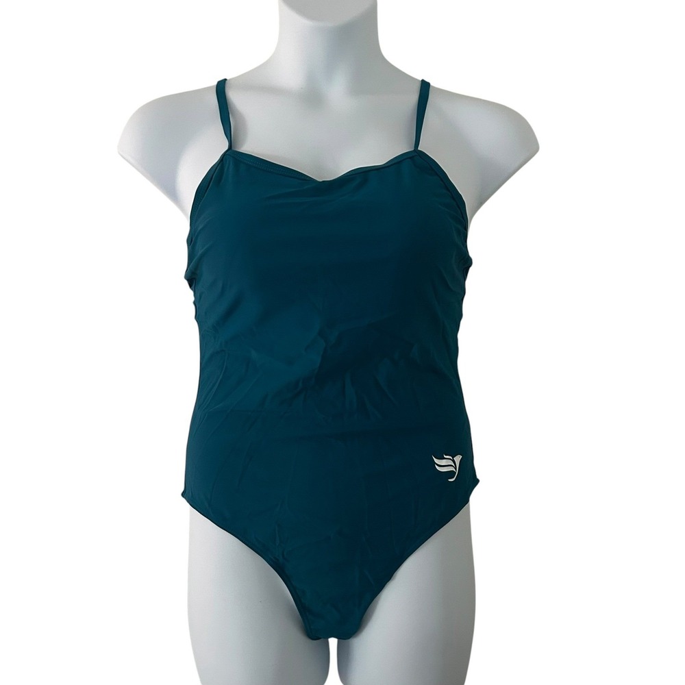 Womens Teal Athletic Racer Open Back One-Piece Padded Adjustable Swimsuit XXL